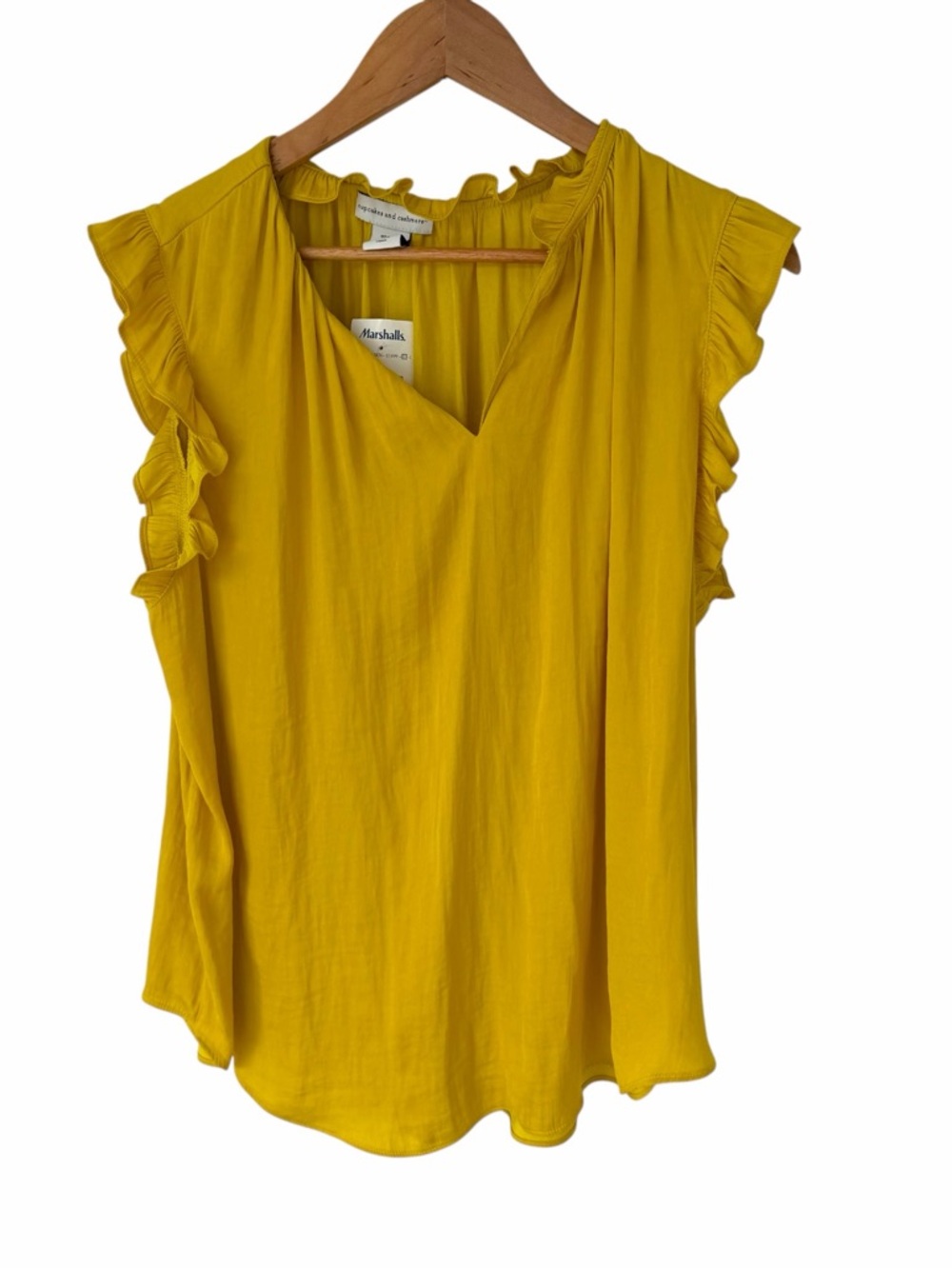 Cupcakes & Cashmere Yellow Ruffle Sleeve Blouse XL NWT